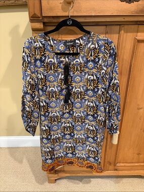 Tolani Blue Floral Print Tunic Dress Size L